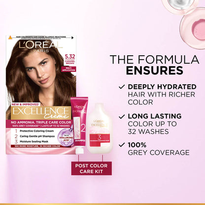 L'Oreal Paris Excellence Creme Triple Care Hair Color - 5.32 Caramel Brown