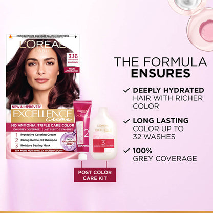 L'Oreal Paris Excellence Creme Triple Care Hair Color - 3.16 Burgundy