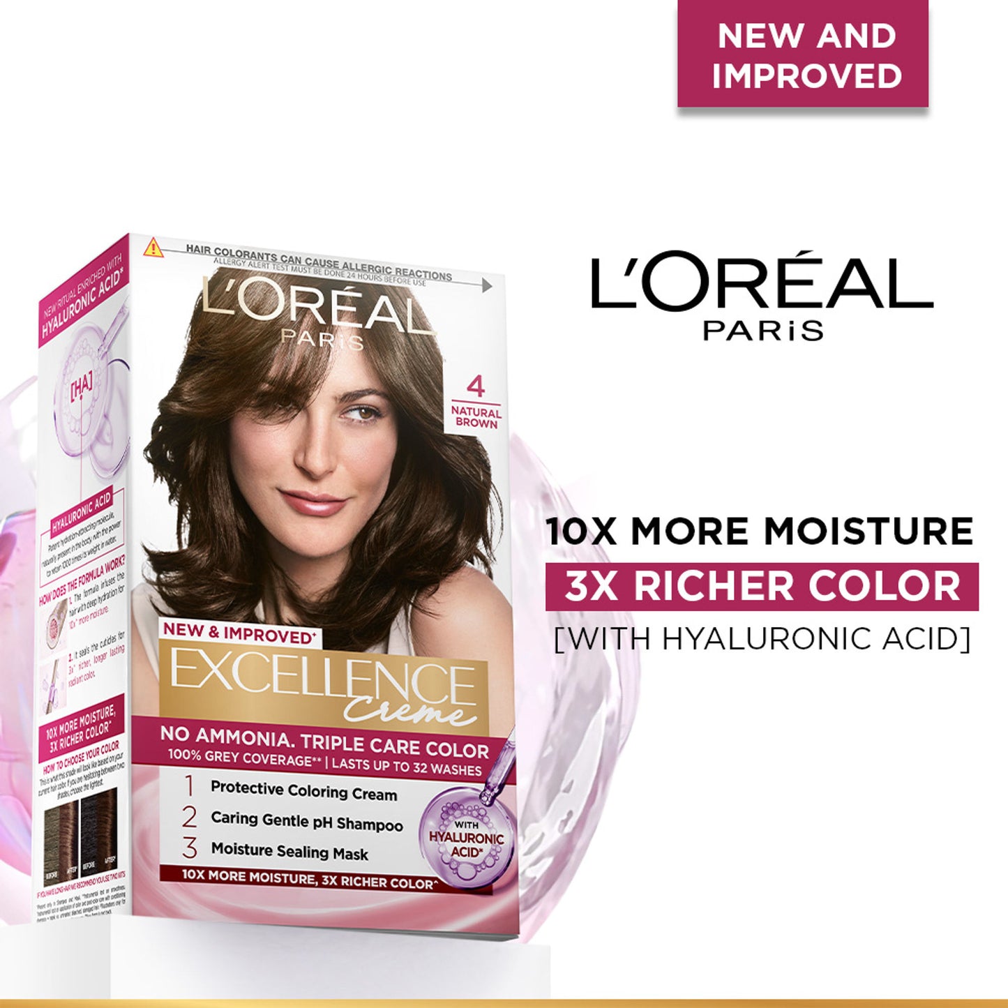L'Oreal Paris Excellence Creme Triple Care Hair Color - 4 Natural  Brown