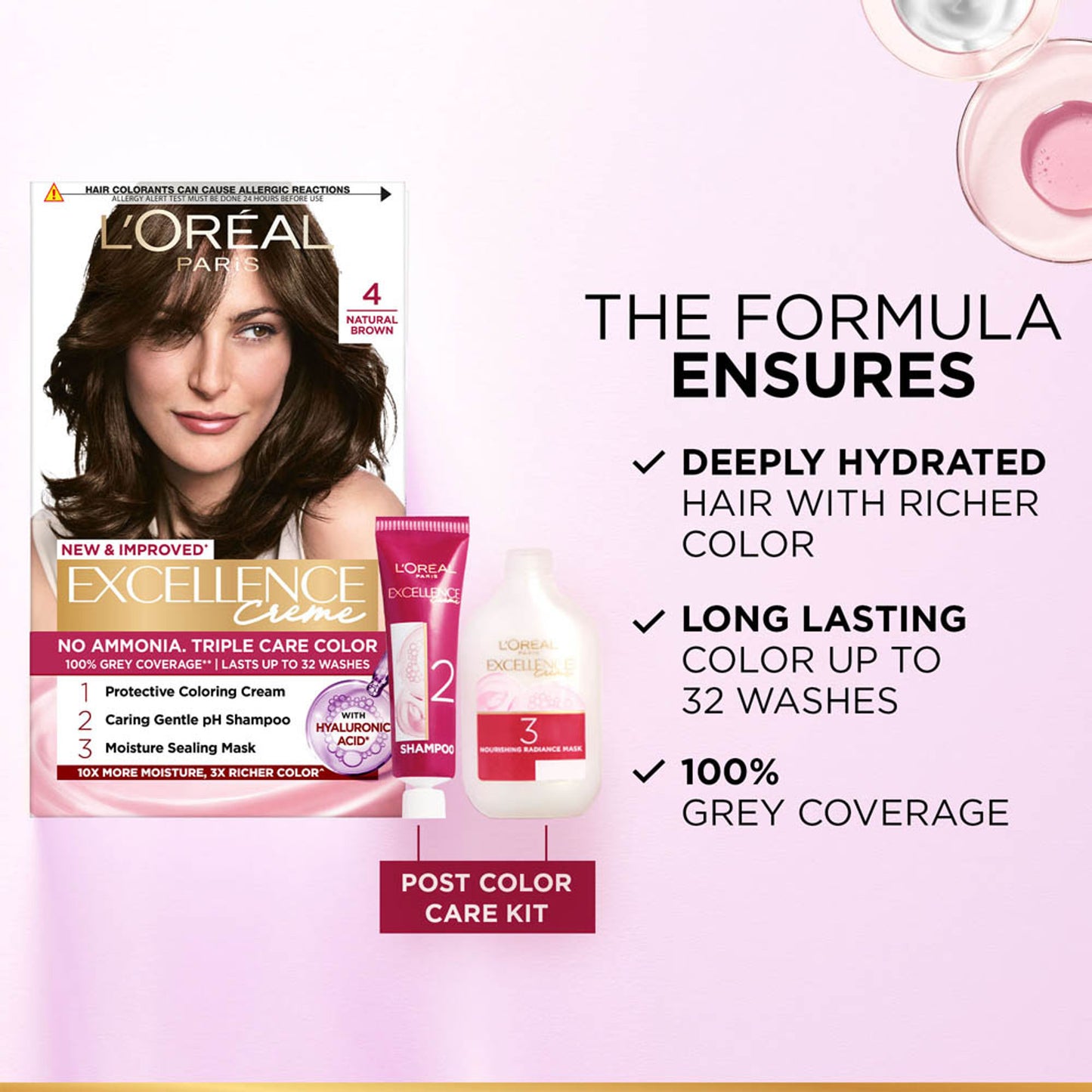 L'Oreal Paris Excellence Creme Triple Care Hair Color - 4 Natural  Brown