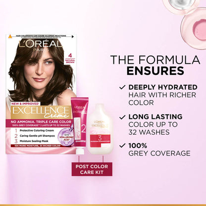 L'Oreal Paris Excellence Creme Triple Care Hair Color - 4 Natural  Brown
