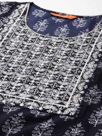 Indyancart IE Ethnic Motifs Printed Thread Work Kurta with Trousers & With Dupatta