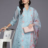 Indyancart IE Women Floral Embroidered Regular Thread Work Kurta with Trousers & Dupatta