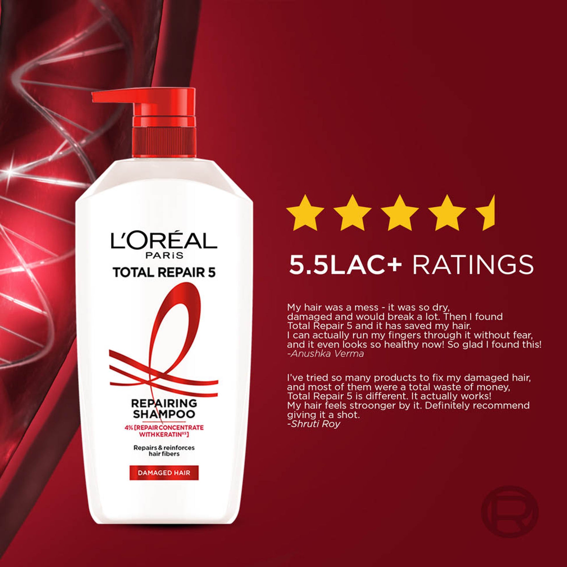 L'Oreal Paris Total Repair 5 Repairing Shampoo With Keratin XS For Damaged Hair