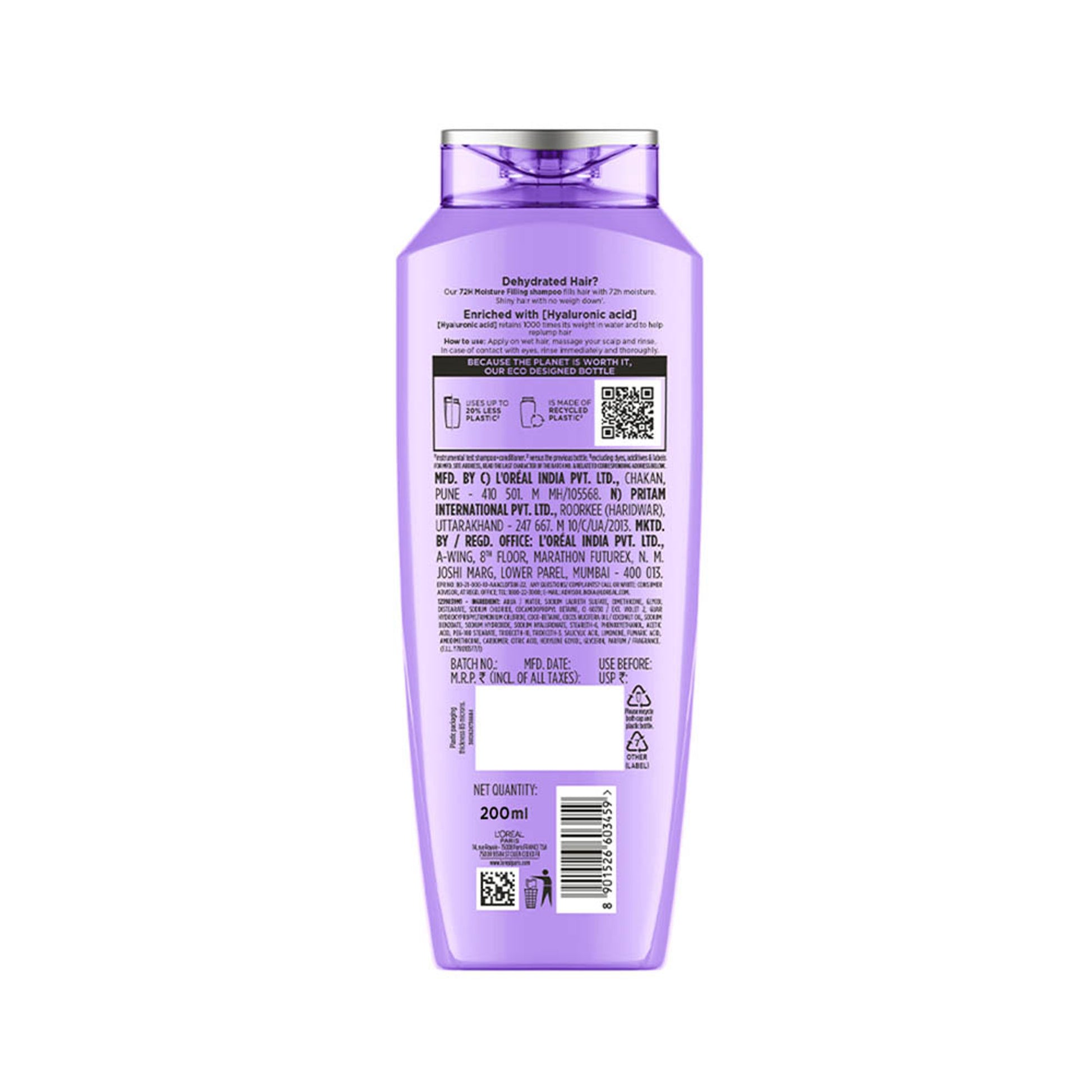 L'Oreal Paris Hyaluron Moisture Anti-frizz Shampoo With Hyaluronic Acid for 72 HR Hydrated Hair