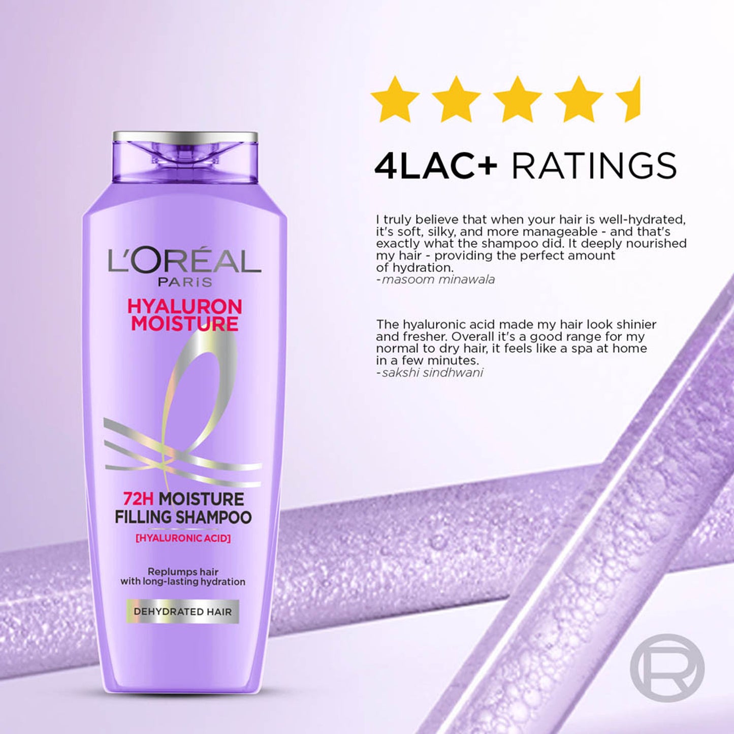 L'Oreal Paris Hyaluron Moisture Anti-frizz Shampoo With Hyaluronic Acid for 72 HR Hydrated Hair