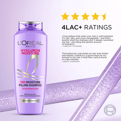 L'Oreal Paris Hyaluron Moisture Anti-frizz Shampoo With Hyaluronic Acid for 72 HR Hydrated Hair