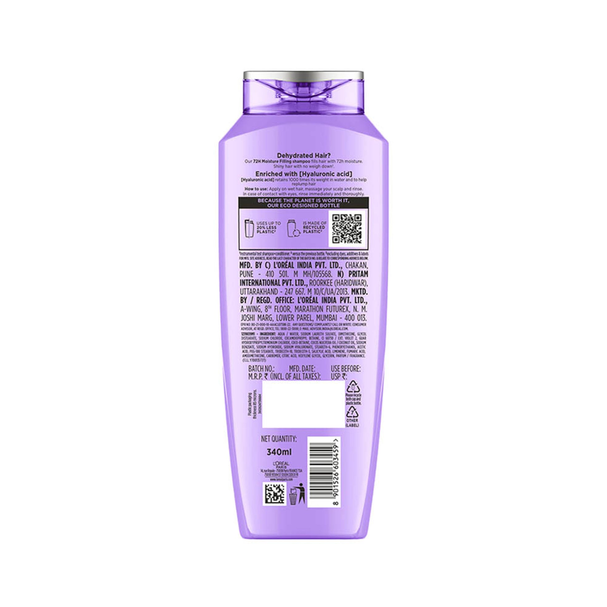 L'Oreal Paris Hyaluron Moisture Anti-frizz Shampoo With Hyaluronic Acid for 72 HR Hydrated Hair