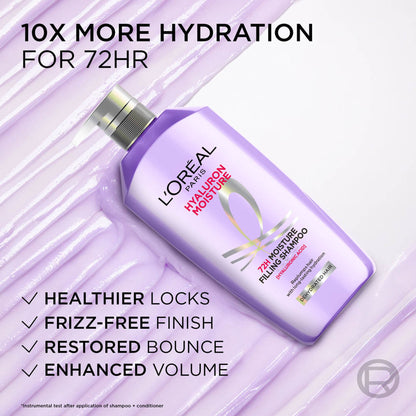L'Oreal Paris Hyaluron Moisture Anti-frizz Shampoo With Hyaluronic Acid for 72 HR Hydrated Hair