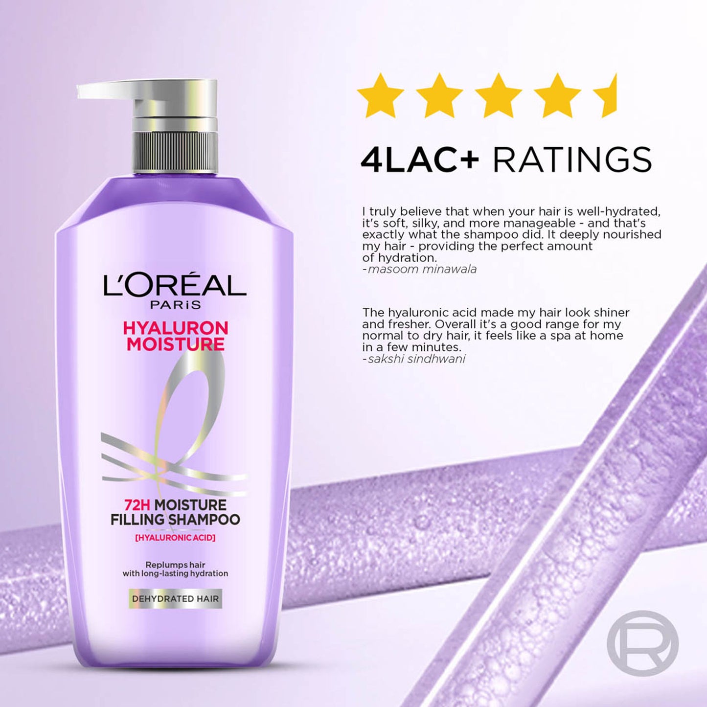 L'Oreal Paris Hyaluron Moisture Anti-frizz Shampoo With Hyaluronic Acid for 72 HR Hydrated Hair