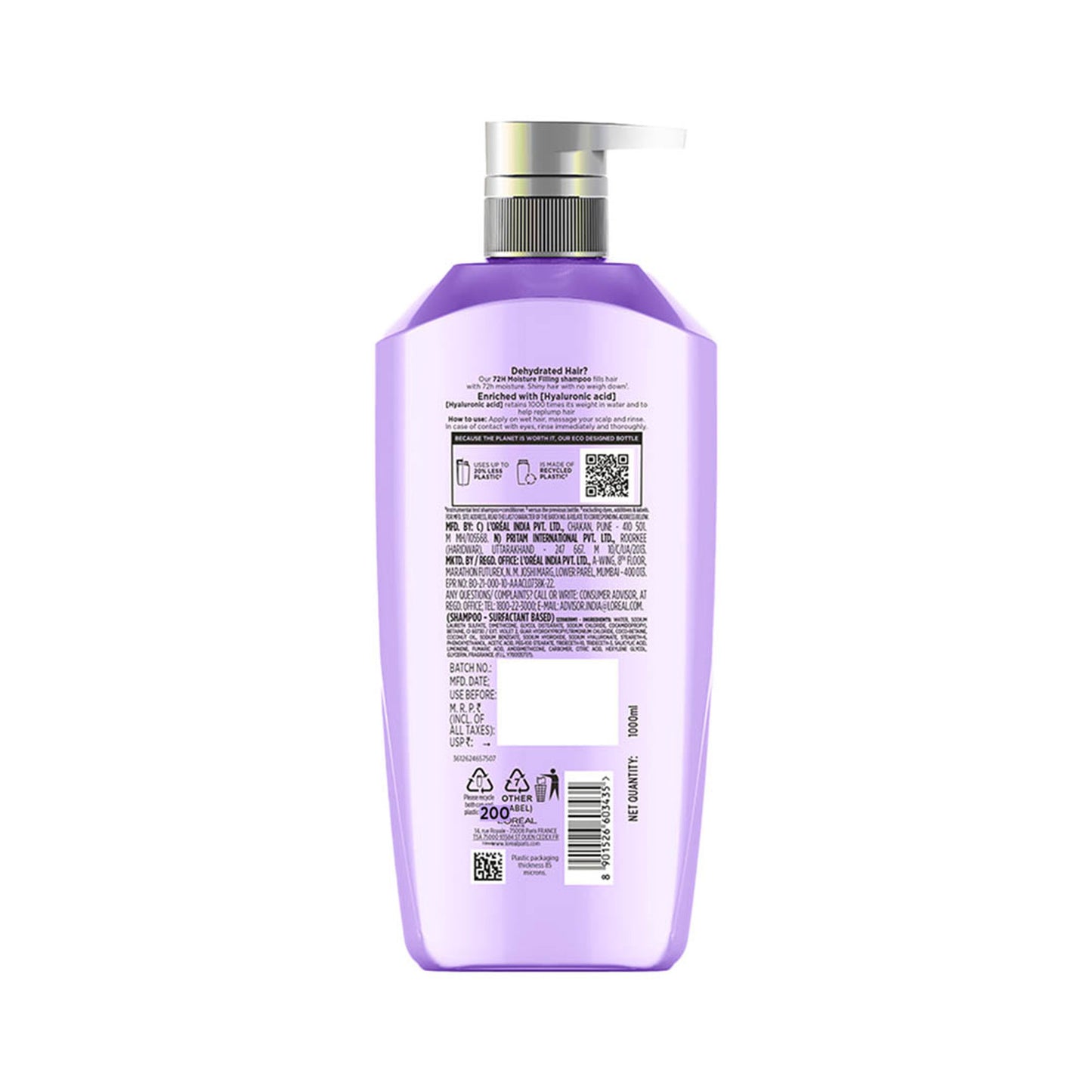 L'Oreal Paris Hyaluron Moisture Anti-frizz Shampoo With Hyaluronic Acid for 72 HR Hydrated Hair