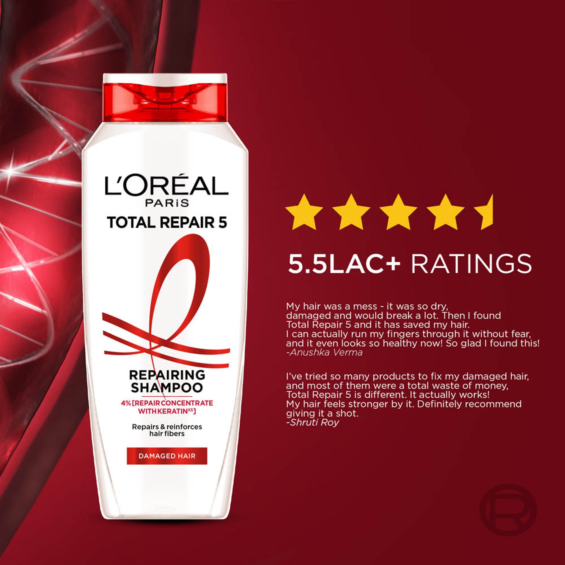 L'Oreal Paris Total Repair 5 Repairing Shampoo With Keratin XS For Damaged Hair