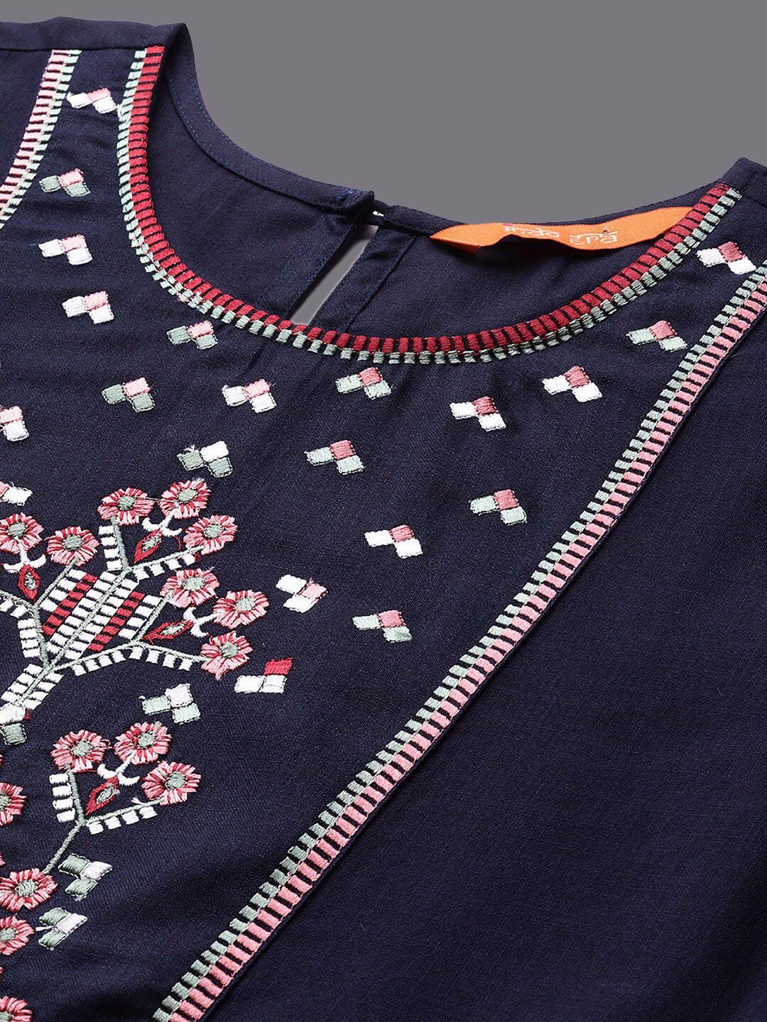 Dhiyona IE Women Yoke Design Embroidered A-line Cotton Kurta