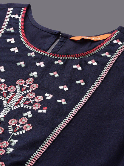 Dhiyona IE Women Yoke Design Embroidered A-line Cotton Kurta