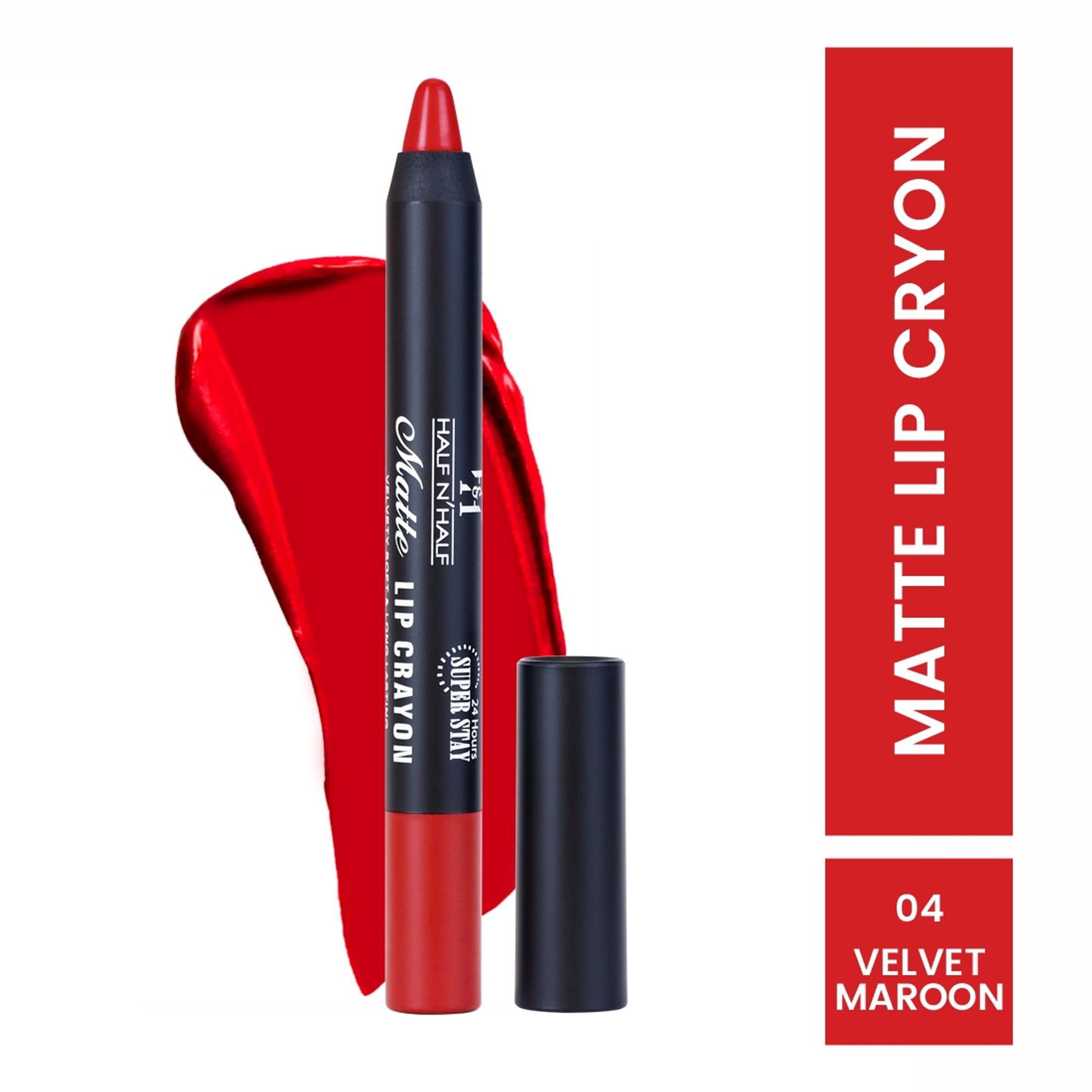 Half N Half Matte Velvet Soft & Long Lasting 24h Super Stay Lip Crayon - Velvet-maroon