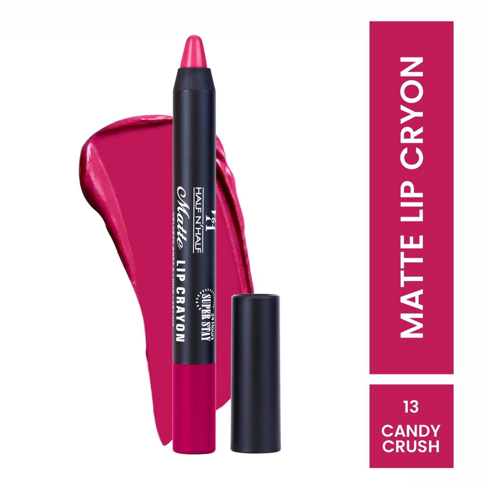 Half N Half Matte Velvet Soft & Long Lasting 24h Super Stay Lip Crayon - Candy-crush
