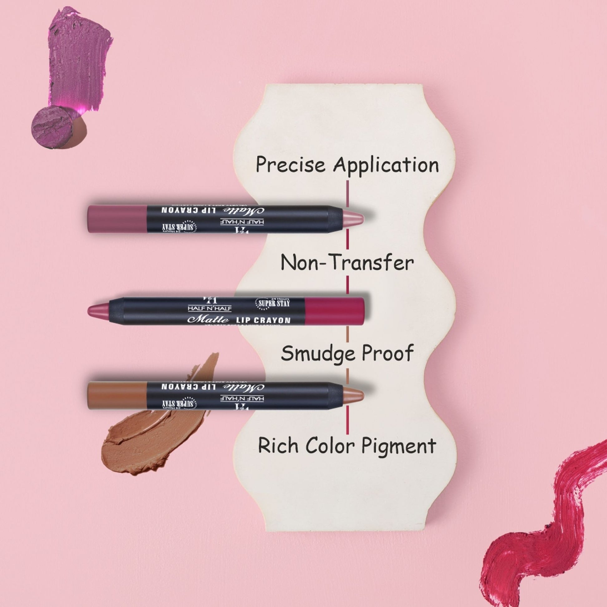 Half N Half Matte Velvet Soft & Long Lasting 24h Super Stay Lip Crayon - Candy-crush