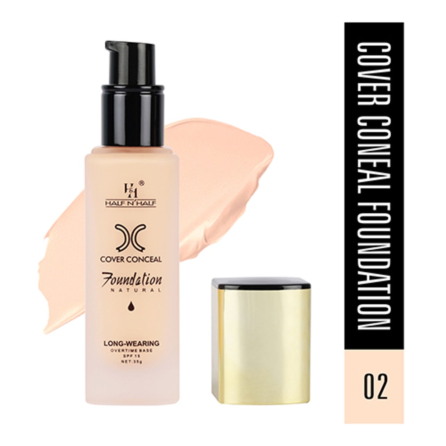 Half N Half Cover Concealer Foundation Natural Longwearing Overtime Base SPF 15 - Light