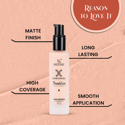 Half N Half Cover Concealer Foundation Natural Longwearing Overtime Base SPF 15 - Beige