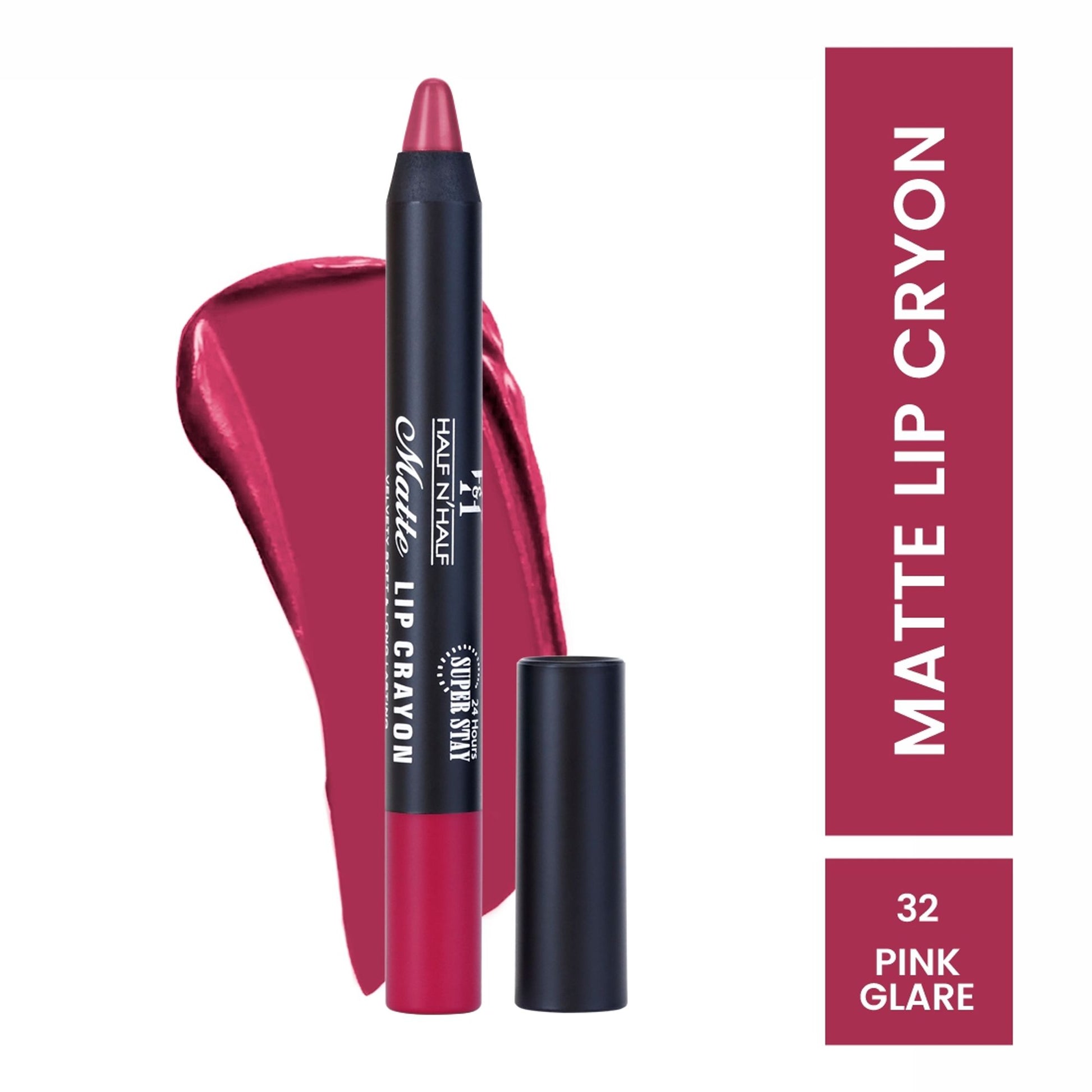 Half N Half Matte Velvet Soft & Long Lasting 24h Super Stay Lip Crayon - 32 Pink Glare