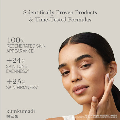 Kama Ayurveda Kumkumadi Thailam Ayurvedic night serum in a glass bottle with dropper for radiant skin care