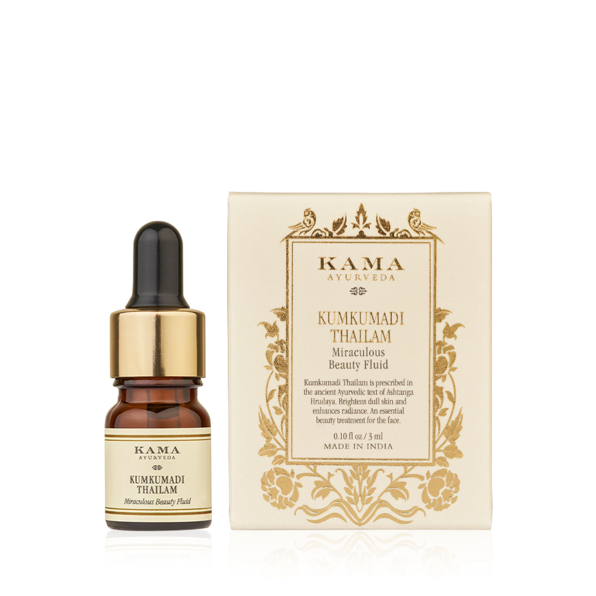 Kama Ayurveda Kumkumadi Thailam Ayurvedic night serum with golden oil and herbal ingredients for radiant skin.