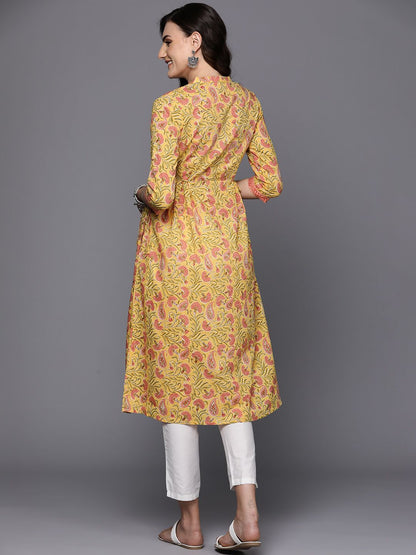 Indyancart IE Floral Printed Pure Cotton Empire Style A-Line Kurta