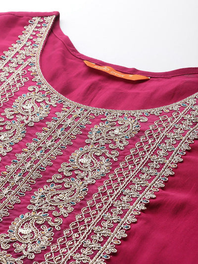 Indyancart IE Women Ethnic Motifs Embroidered Zari Liva Kurta With Trousers & Dupatta