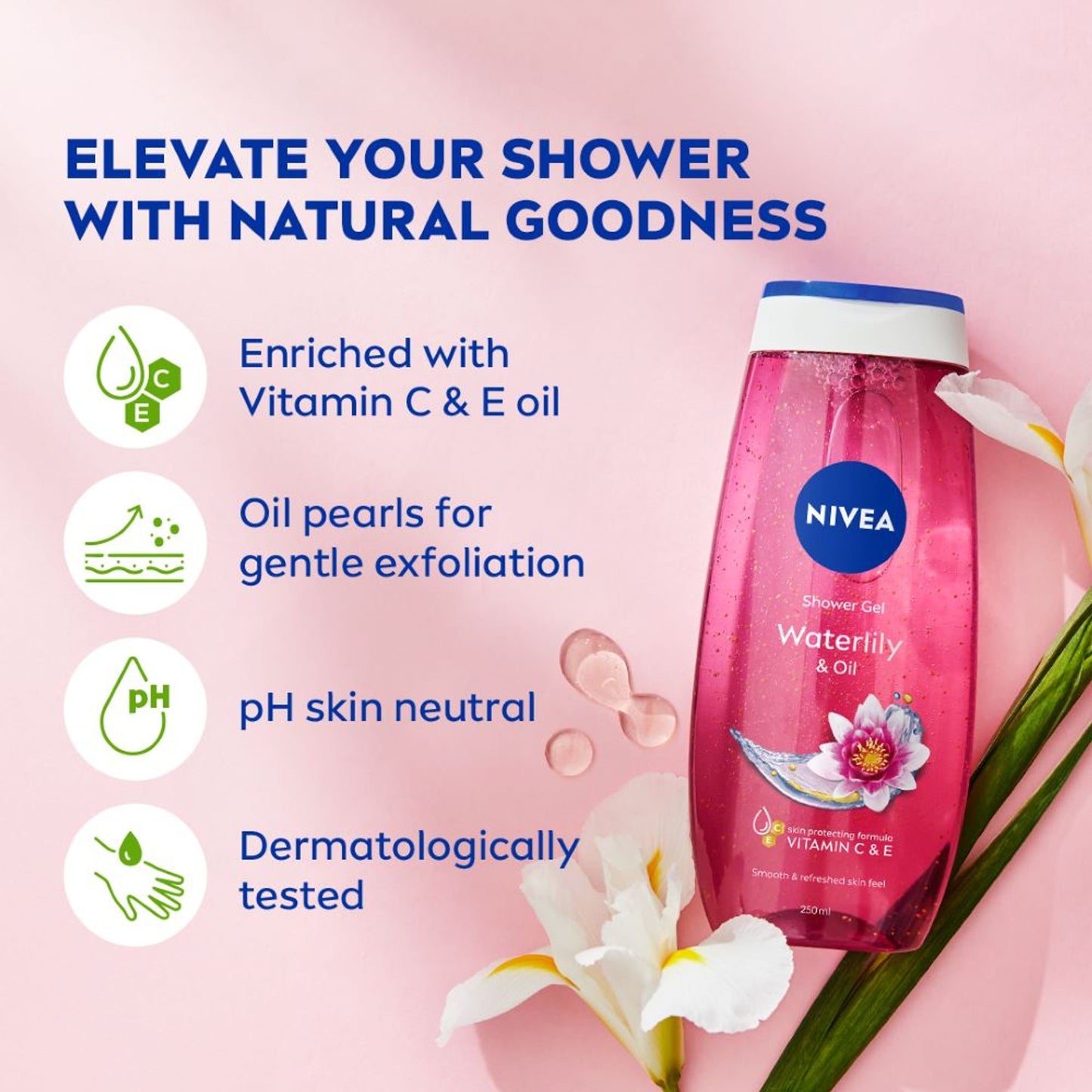NIVEA Waterlily & care oil Body wash for long-lasting freshness