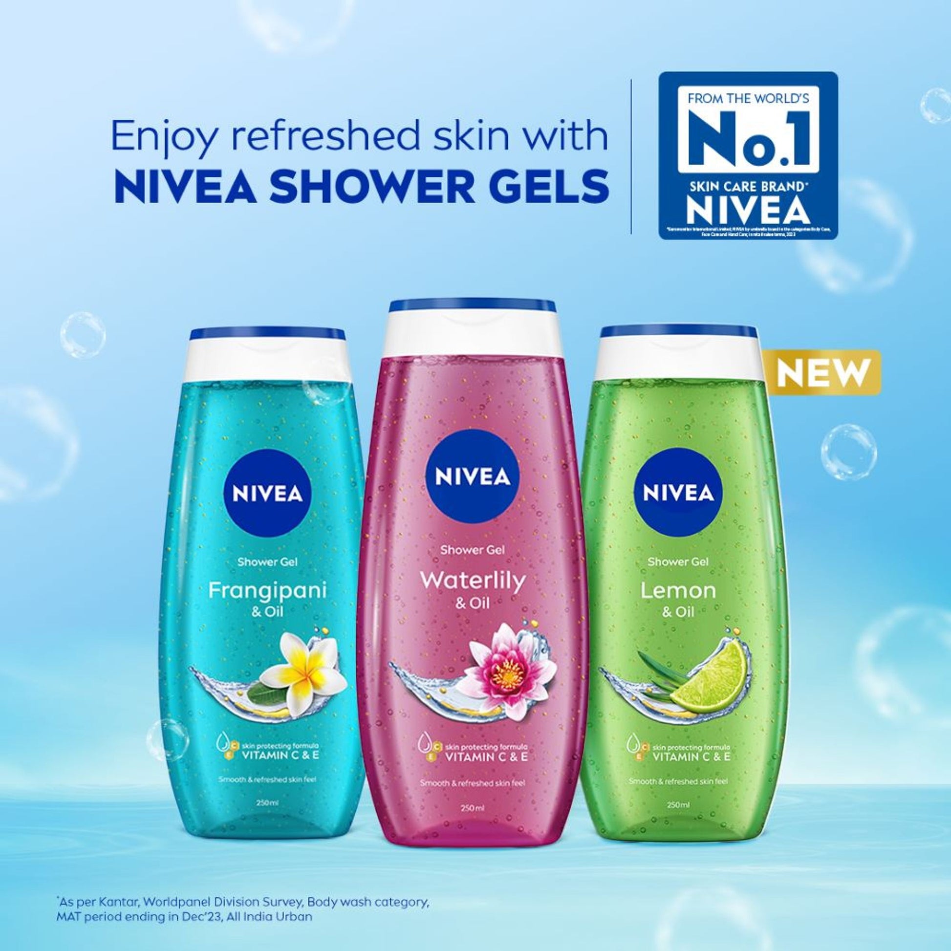 NIVEA Waterlily & care oil Body wash for long-lasting freshness