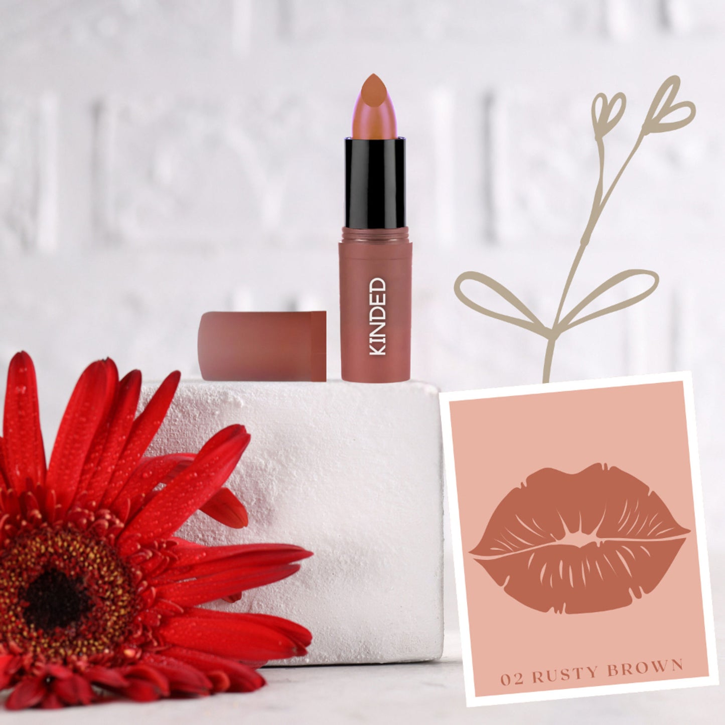 KINDED Satin Saga Bullet Creamy Lipstick With Satin Finish & Vitamin E - 02 Rusty Brown