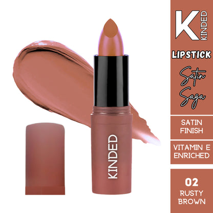 KINDED Satin Saga Bullet Creamy Lipstick With Satin Finish & Vitamin E - 02 Rusty Brown