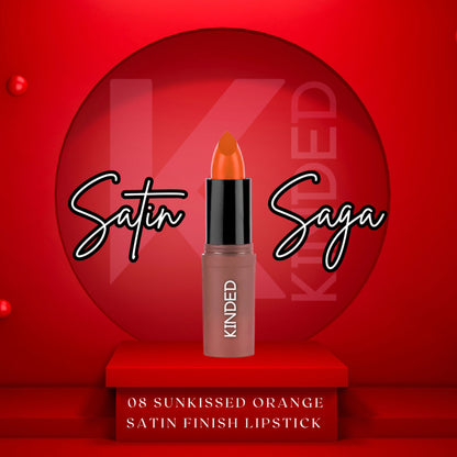 KINDED Satin Saga Bullet Creamy Lipstick With Satin Finish & Vitamin E - 08 Sunkissed Orange