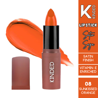 KINDED Satin Saga Bullet Creamy Lipstick With Satin Finish & Vitamin E - 08 Sunkissed Orange