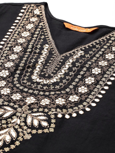 Indyancart IE Ethnic Motifs Embroidered Liva Kurta with Trousers & With Dupatta