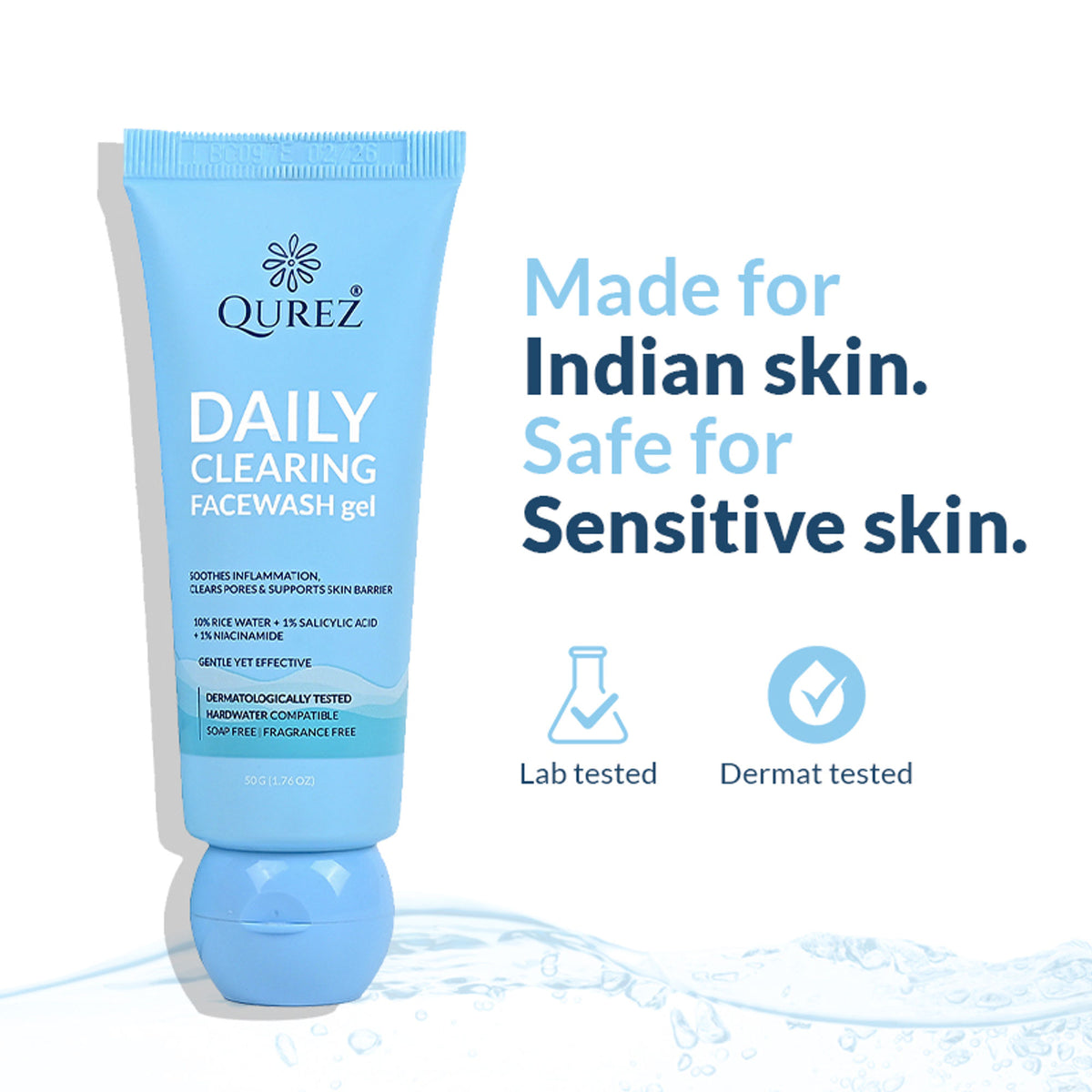 Qurez Daily Clearing Facewash With 10% Rice Water, 1% Salicylic Acid & Dermatologically Tested