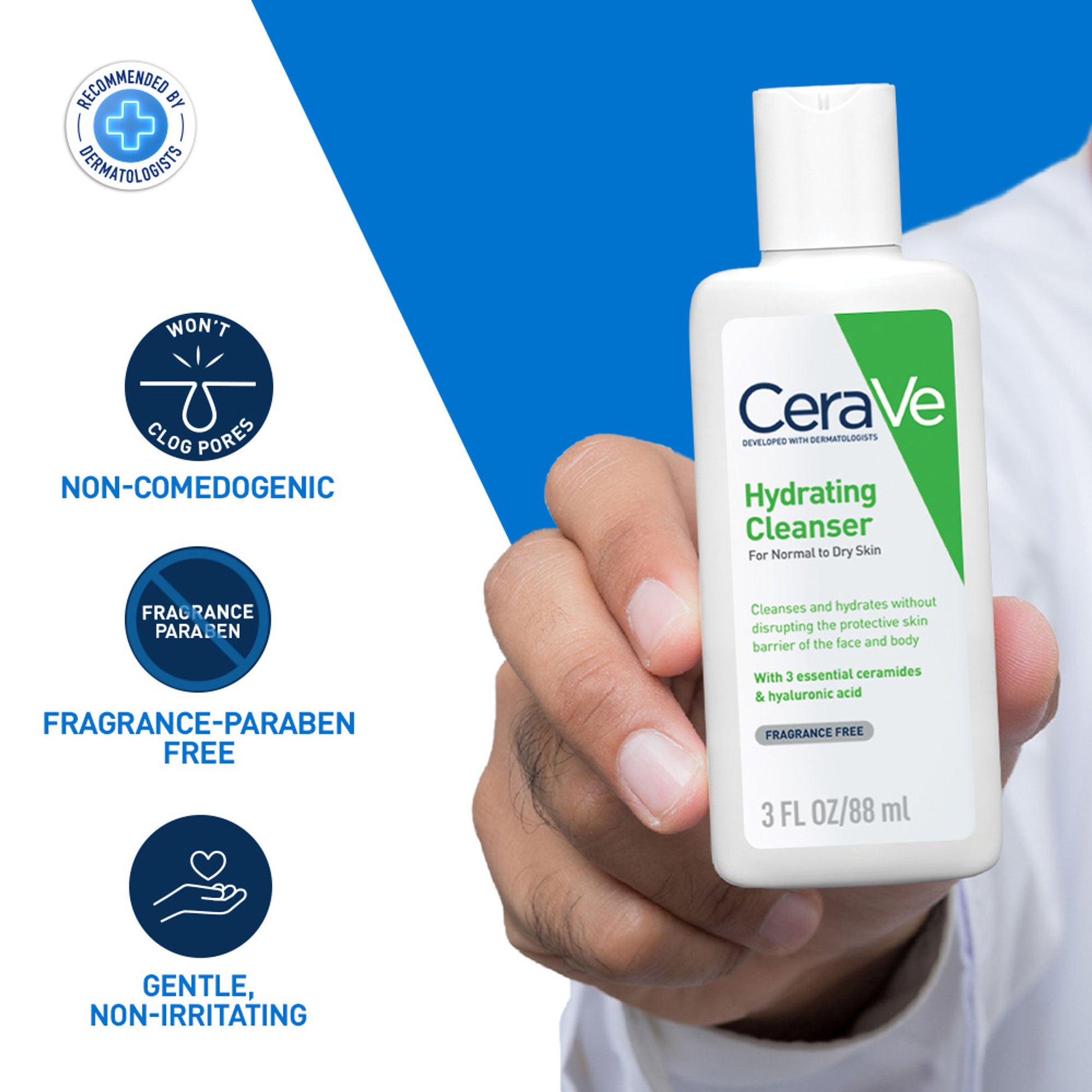 CeraVe Hydrating Cleanser Non-Foaming Face Wash for Dry Skin with Ceramides, Dermatologist Recommend