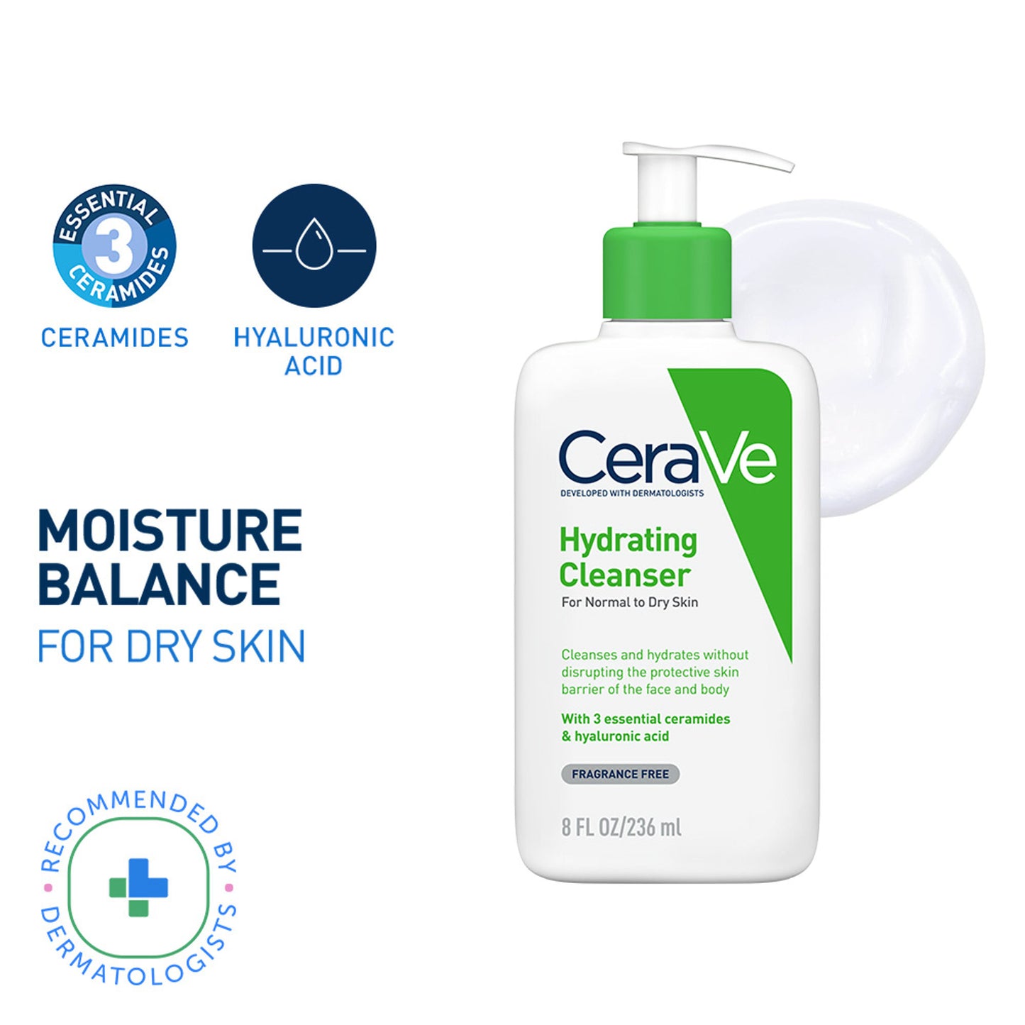CeraVe Hydrating Cleanser Non-Foaming Face Wash for Dry Skin with Ceramides, Dermatologist Recommend