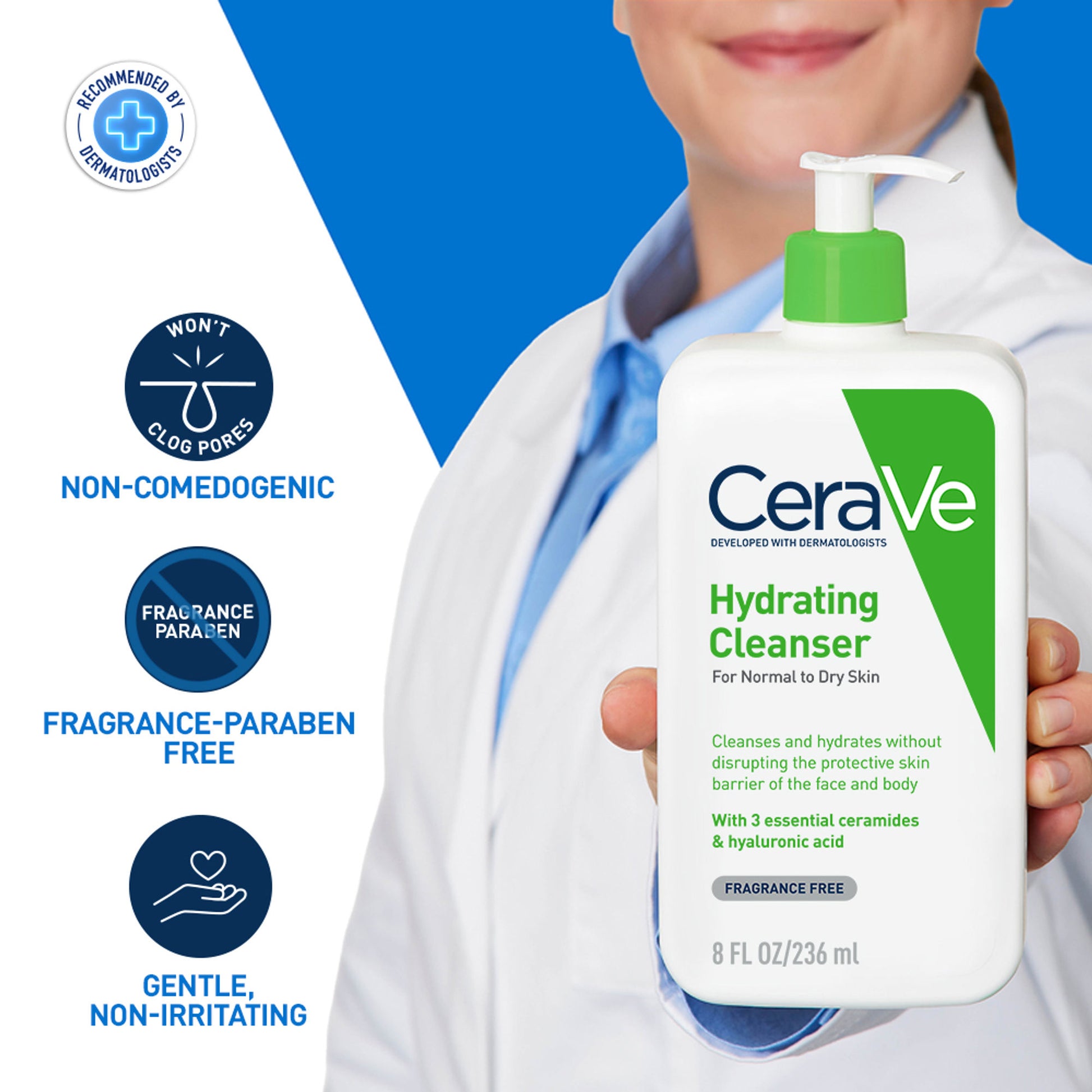 CeraVe Hydrating Cleanser Non-Foaming Face Wash for Dry Skin with Ceramides, Dermatologist Recommend