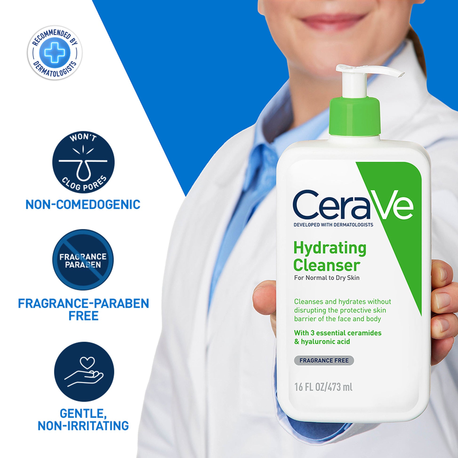 CeraVe Hydrating Cleanser Non-Foaming Face Wash for Dry Skin with Ceramides, Dermatologist Recommend