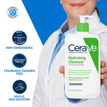 CeraVe Hydrating Cleanser Non-Foaming Face Wash for Dry Skin with Ceramides, Dermatologist Recommend