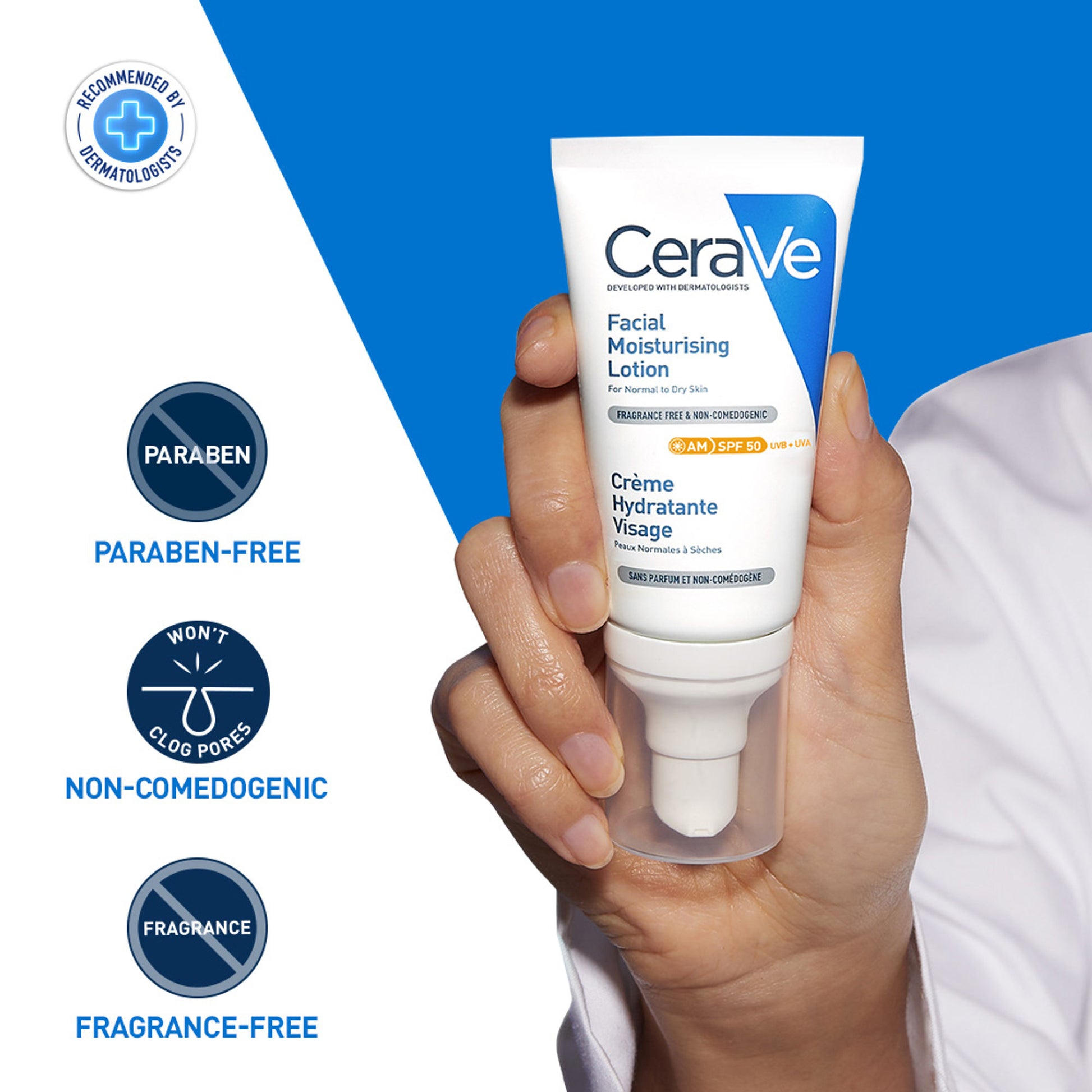 CeraVe AM Facial Moisturizier With Sunscreen SPF 50 UVB + UVA, Dermatologist Recommended Day Cream