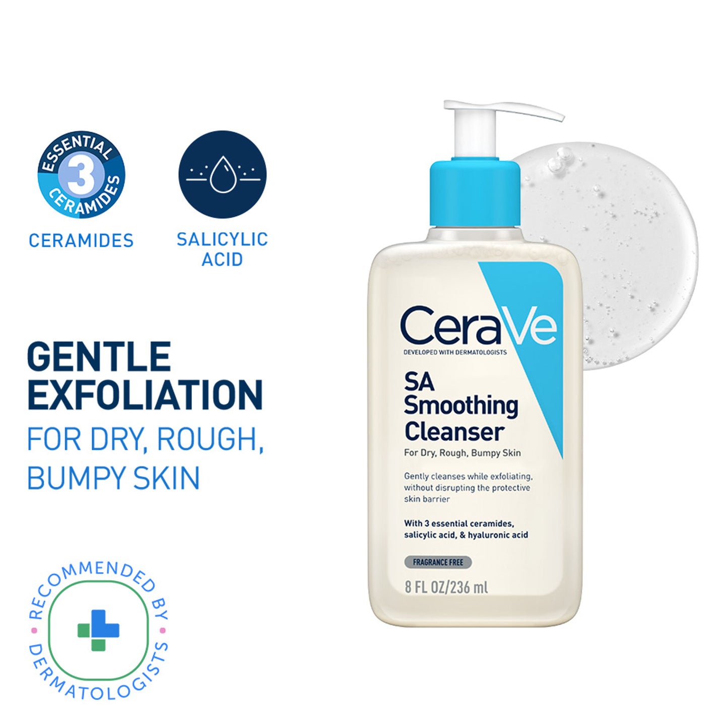 CeraVe SA Smoothing Cleanser For Dry, Rough & Bumpy Skin, Face Wash With Salicylic Acid & Ceramides
