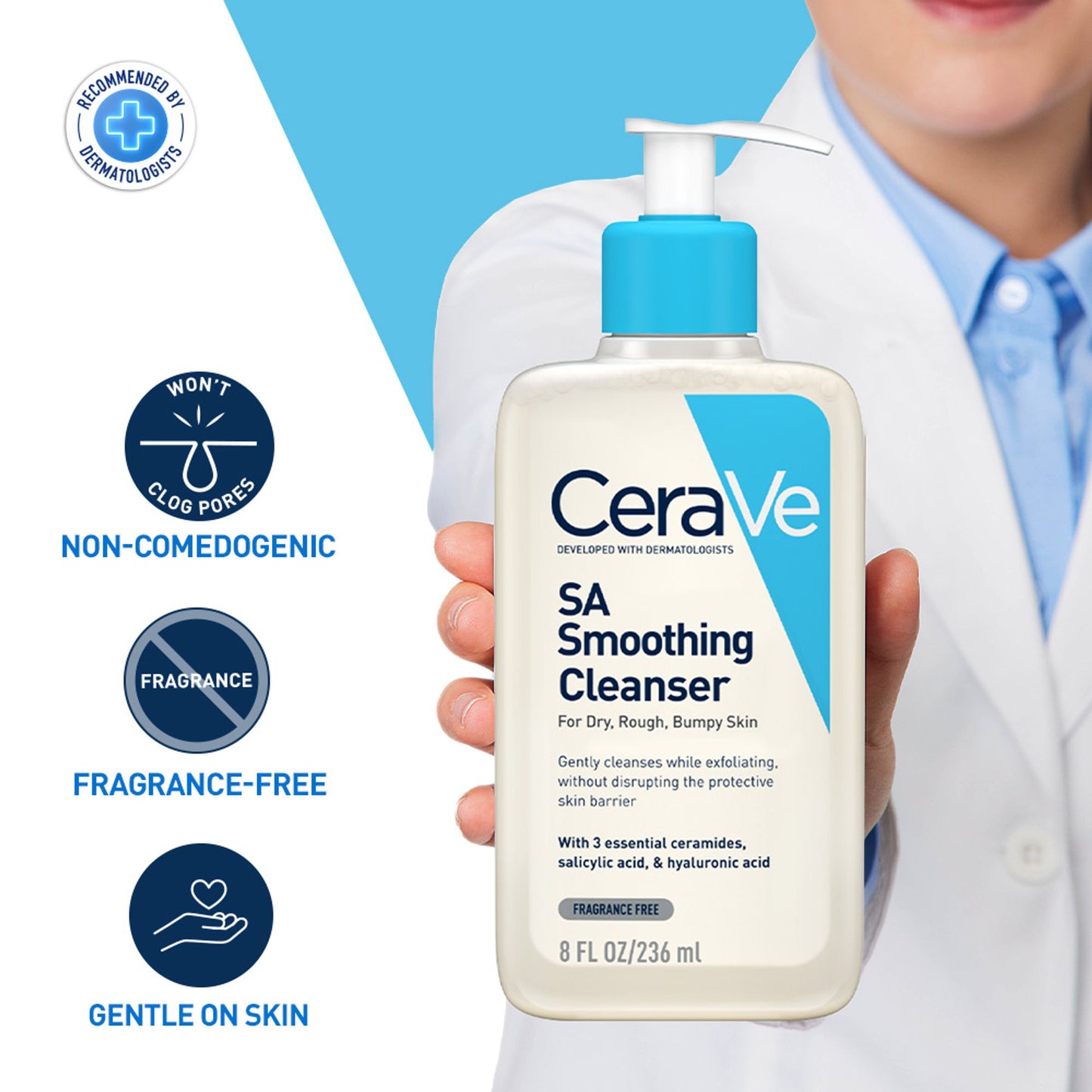 CeraVe SA Smoothing Cleanser For Dry, Rough & Bumpy Skin, Face Wash With Salicylic Acid & Ceramides