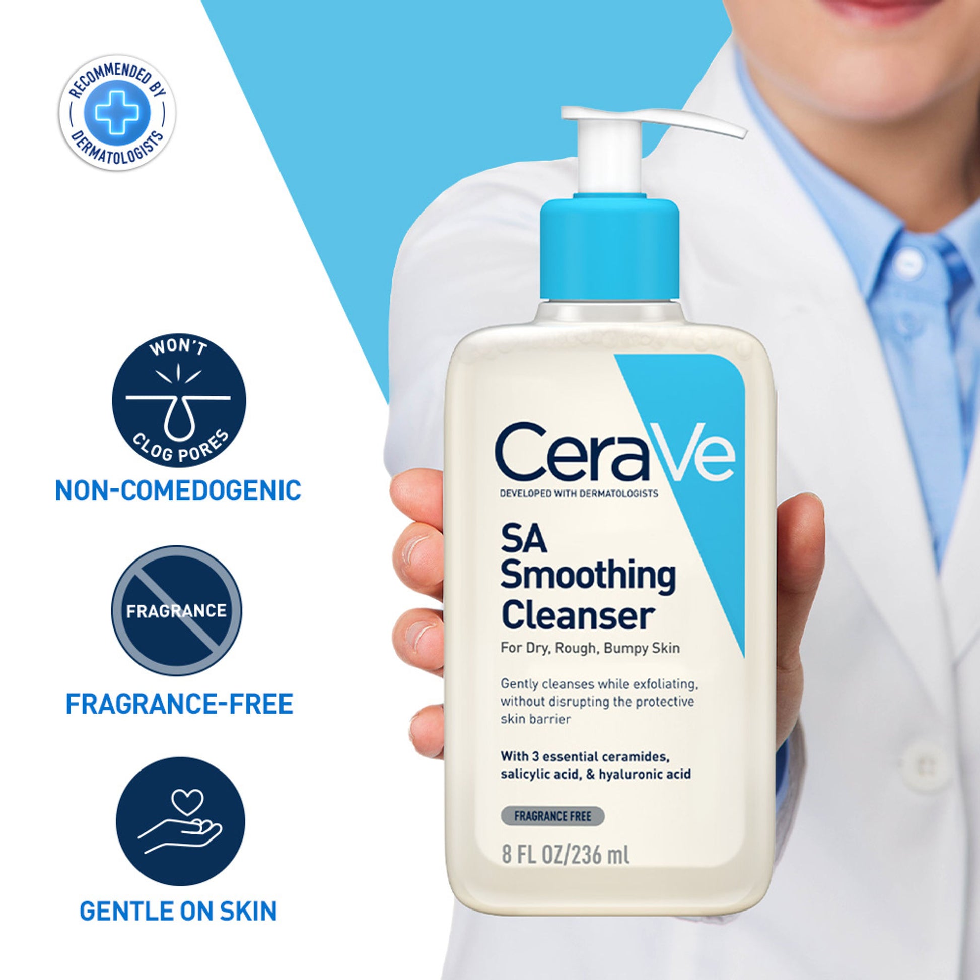 CeraVe SA Smoothing Cleanser For Dry, Rough & Bumpy Skin, Face Wash With Salicylic Acid & Ceramides
