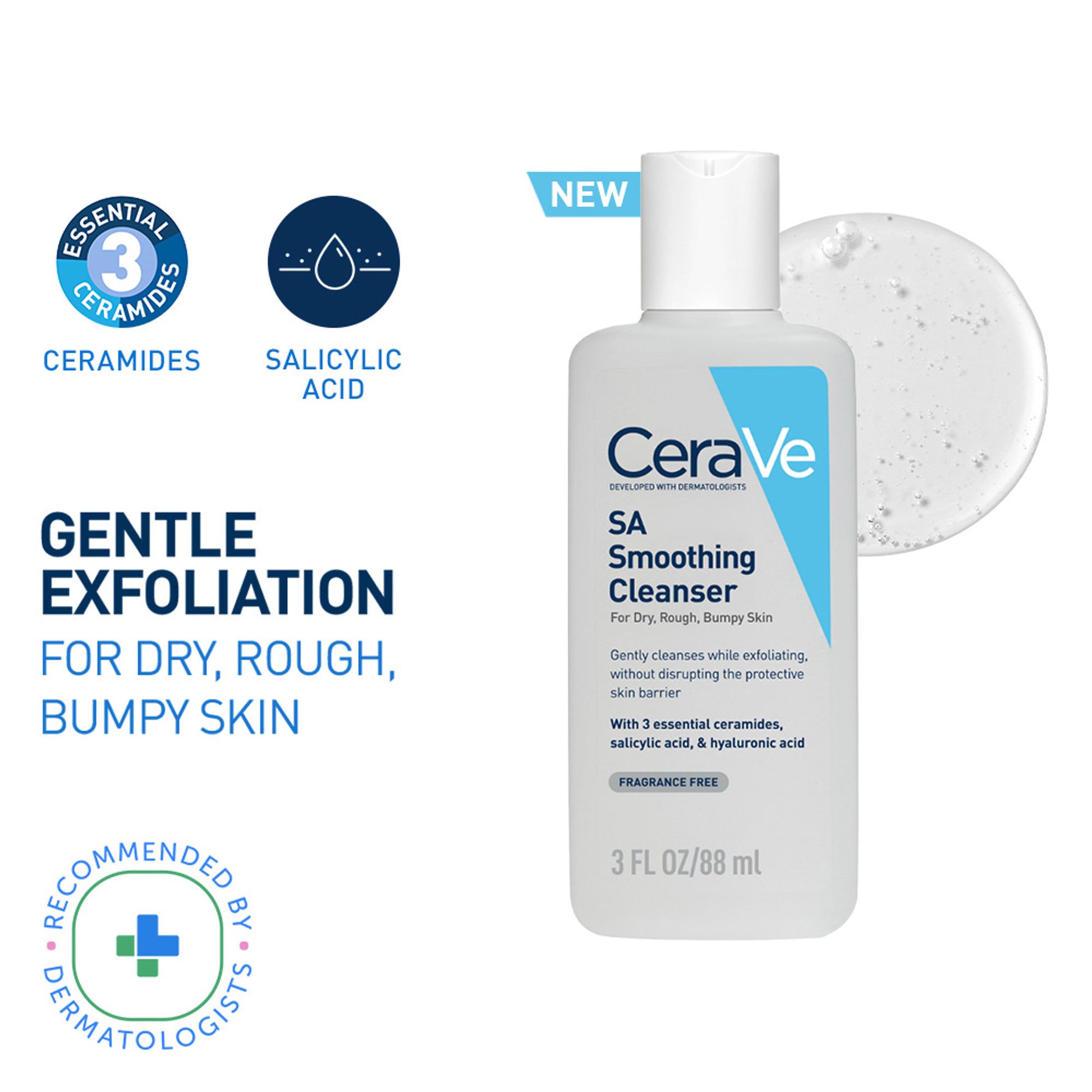 CeraVe SA Smoothing Cleanser For Dry, Rough & Bumpy Skin, Face Wash With Salicylic Acid & Ceramides