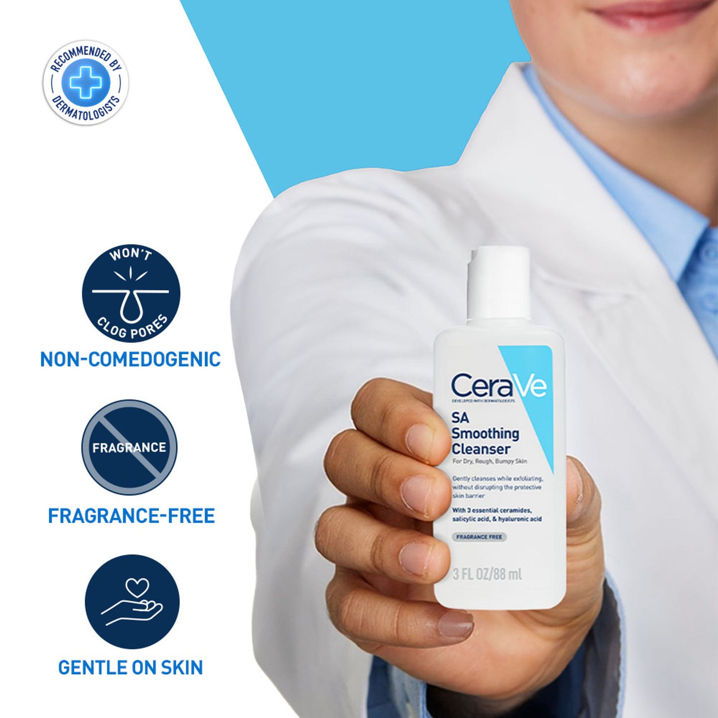 CeraVe SA Smoothing Cleanser For Dry, Rough & Bumpy Skin, Face Wash With Salicylic Acid & Ceramides