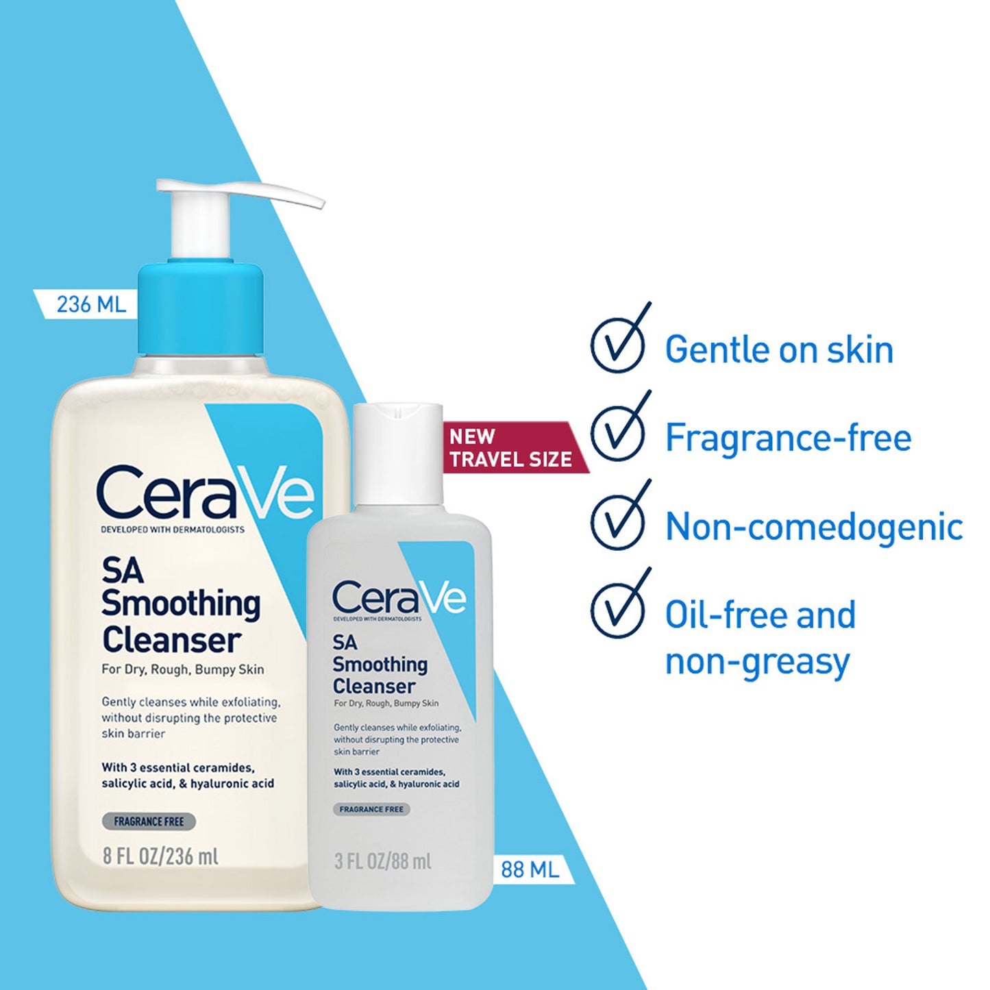 CeraVe SA Smoothing Cleanser For Dry, Rough & Bumpy Skin, Face Wash With Salicylic Acid & Ceramides