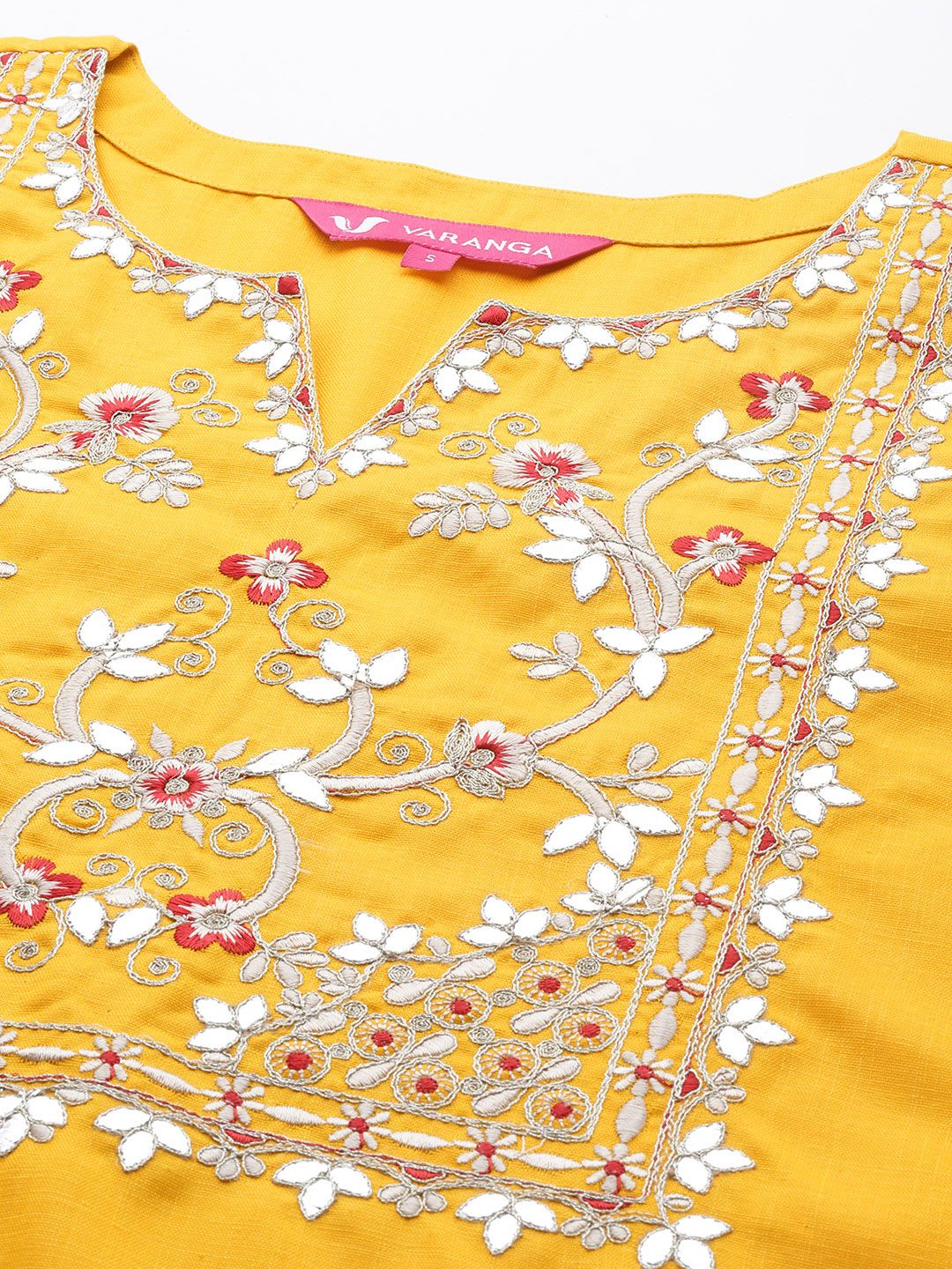 Indyancart VA Women'sFloral Yoke Design Gotta Patti Kurta with Trousers & With Dupatta