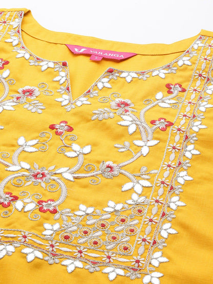 Indyancart VA Women'sFloral Yoke Design Gotta Patti Kurta with Trousers & With Dupatta